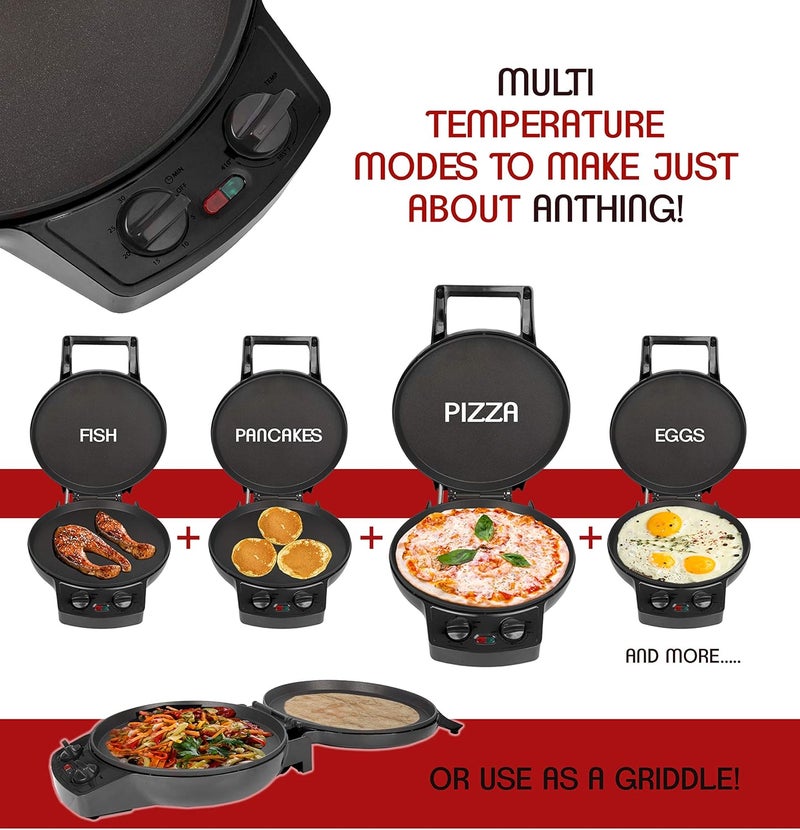 COURANT Pizza Maker, 12 Inch Pizza Cooker and Calzone Maker, with Timer &Temperatures control, 1440 Watts Pizza Oven convert to Electric indoor Grill, Black - Image 2