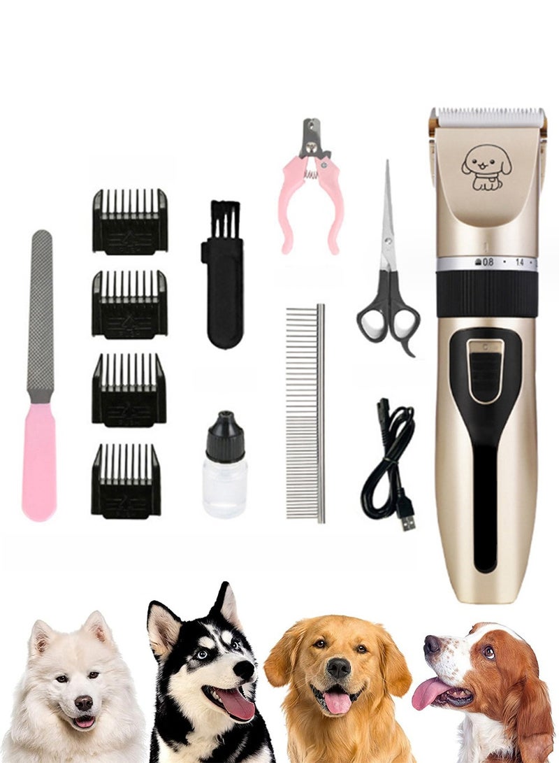 Dougez 12 Pcs Dog Grooming Kit Clippers, Low Noise, Electric Quiet, Rechargeable, Cordless, Pet Hair Thick Coats Clippers Trimmers Set, Suitable for Dogs, Cats, and Other Pets - Image 1