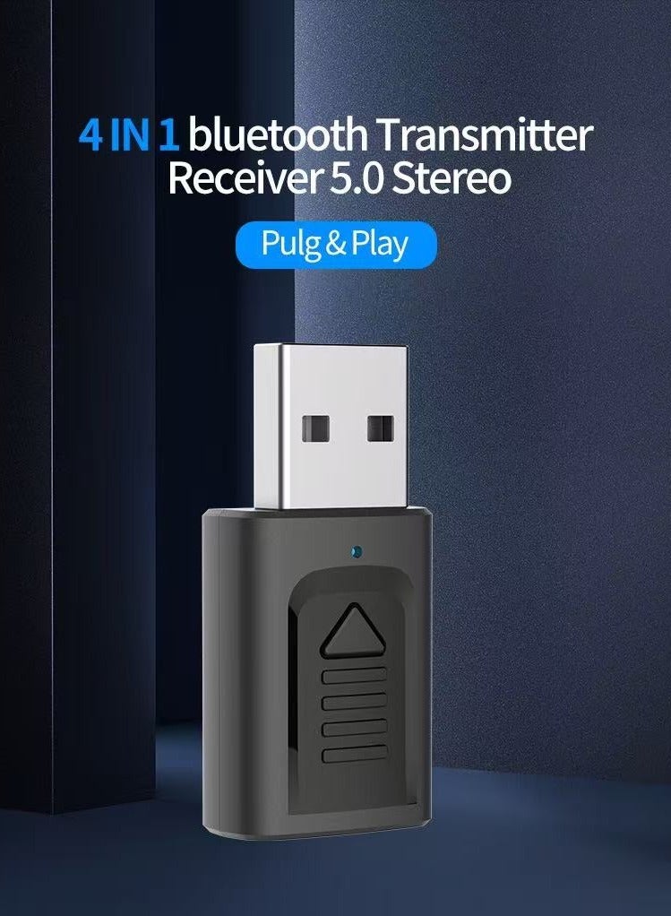 جهاز إرسال بلوتوث USB 4 في 1 5.3 للسيارات ومستقبل بلوتوث 3.5 AUX وجهاز إرسال صوت للكمبيوتر والتلفزيون (لون أسود)  - Image 2