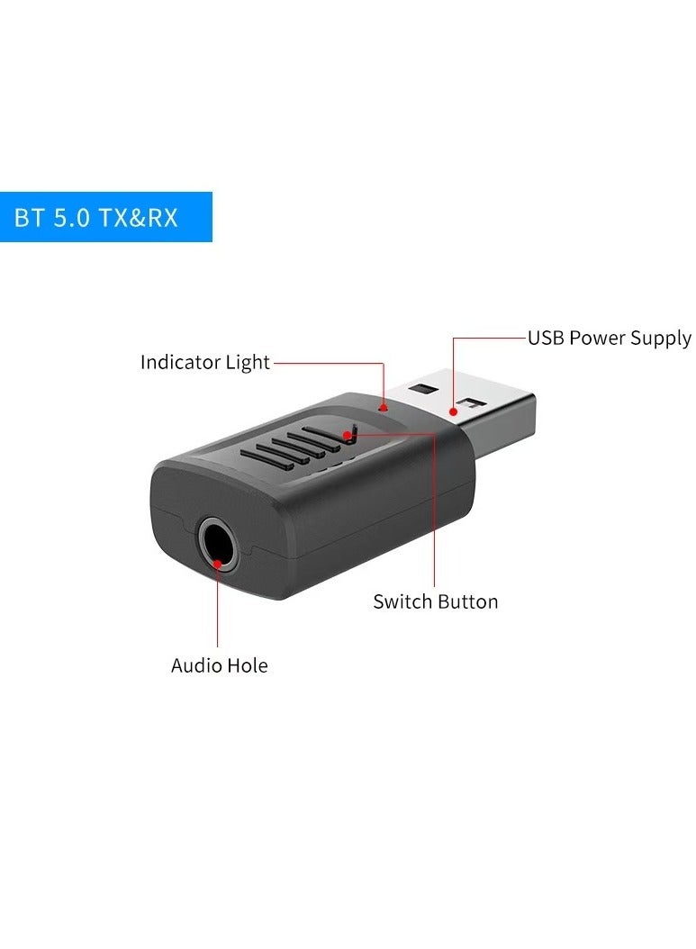 جهاز إرسال بلوتوث USB 4 في 1 5.3 للسيارات ومستقبل بلوتوث 3.5 AUX وجهاز إرسال صوت للكمبيوتر والتلفزيون (لون أسود)  - Image 3