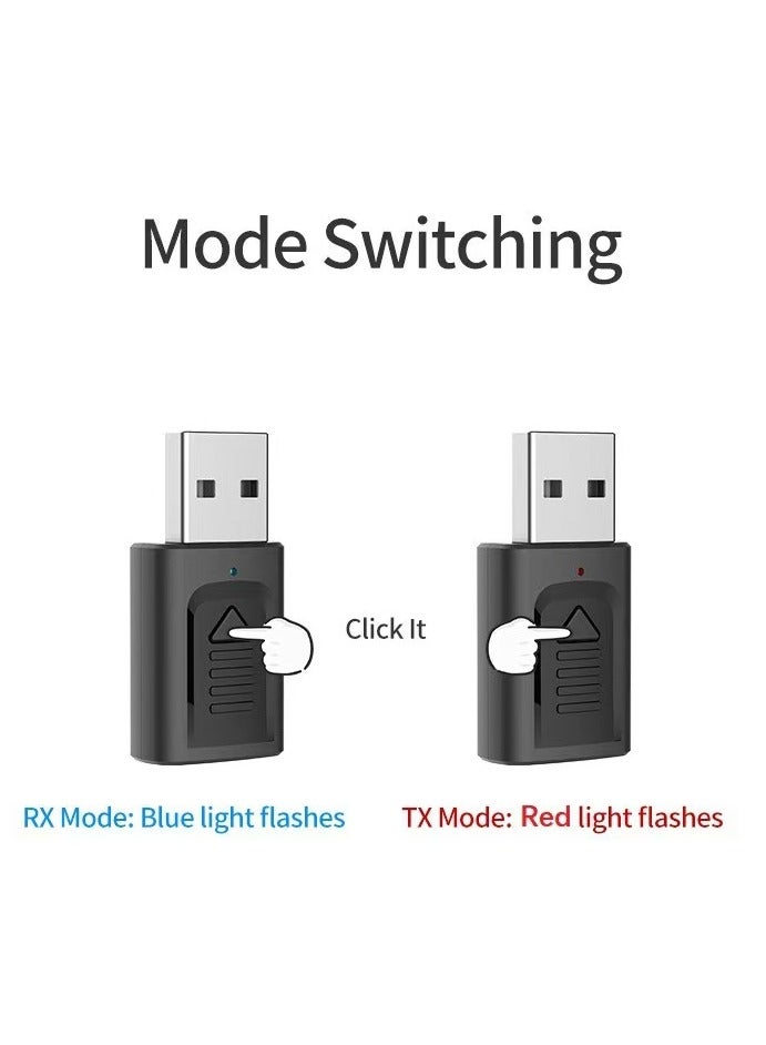 جهاز إرسال بلوتوث USB 4 في 1 5.3 للسيارات ومستقبل بلوتوث 3.5 AUX وجهاز إرسال صوت للكمبيوتر والتلفزيون (لون أسود)  - Image 4