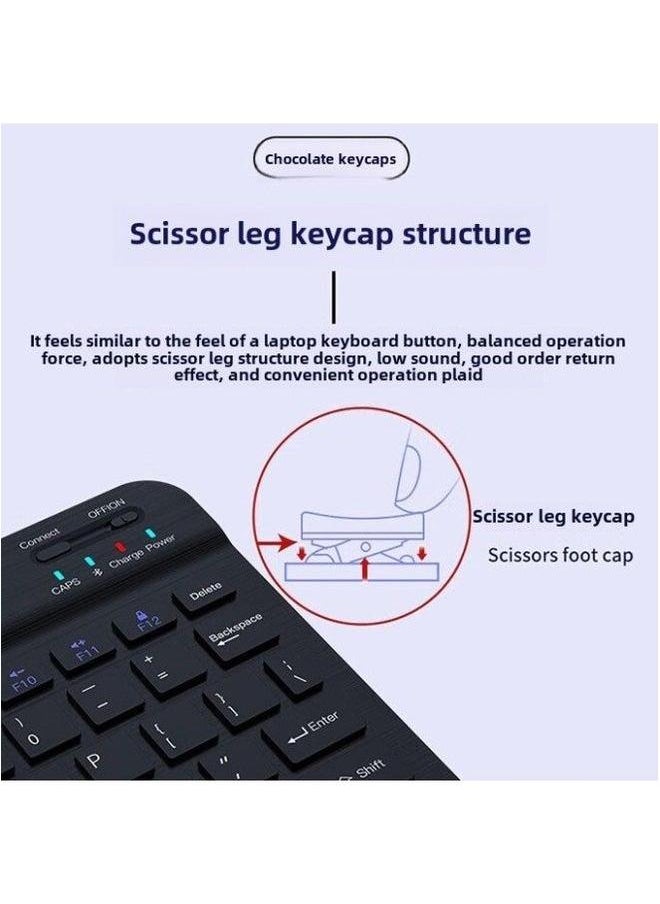 7/10 Inch Bluetooth Keyboard For IPad Mobile Phone Tablet Computer Spanish Thai Russian Bapwen Wireless Keyboard-Color:7 Battery Mouse-Product Type:Black