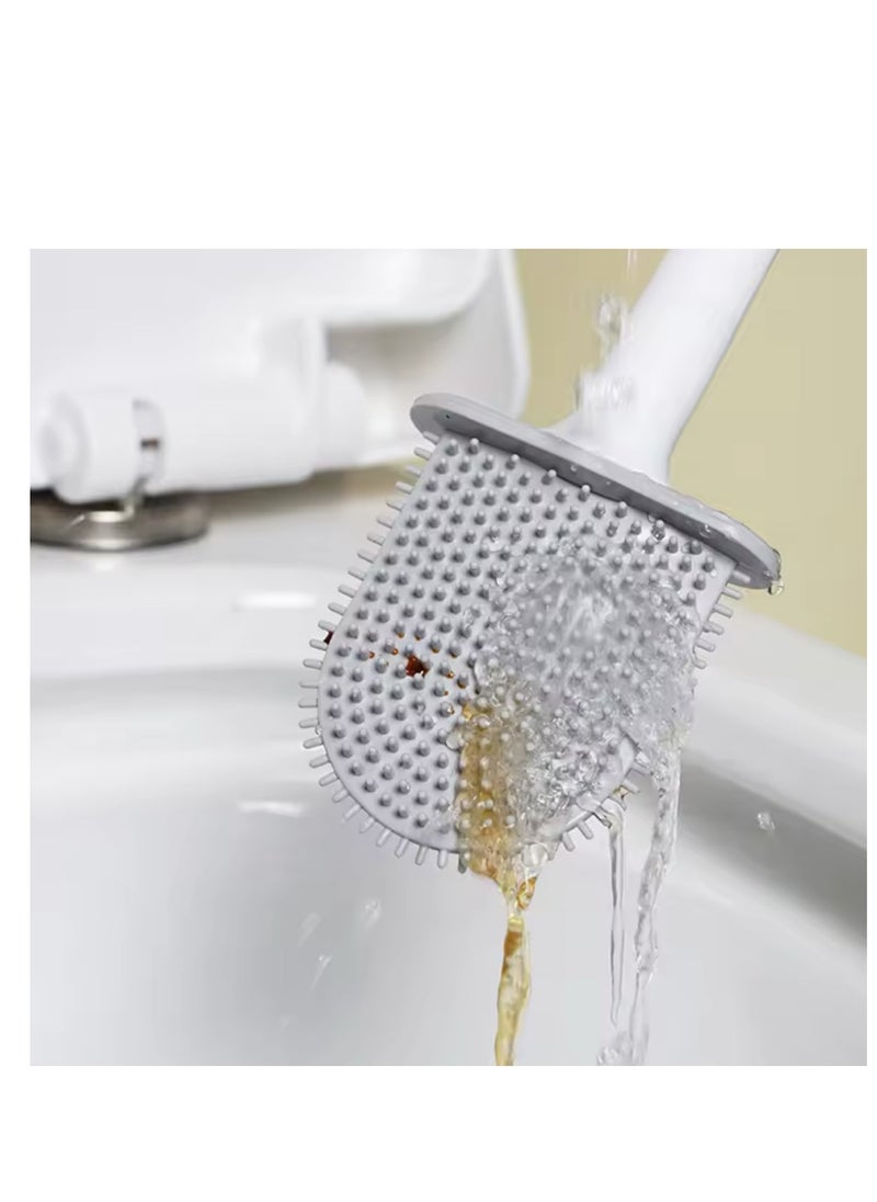 BLUE CORAL Flexible Silicone Toilet Brush with Holder Bathroom Leakproof Soft Toilet Bowl Cleaner Brush Wall Mounted Toilet Cleaning Brush  - Image 4
