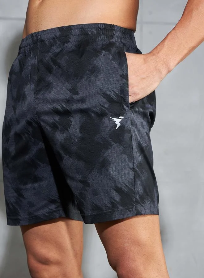 Technosport Technosport Solid 2-Way Stretch Tie-Dye Print Shorts