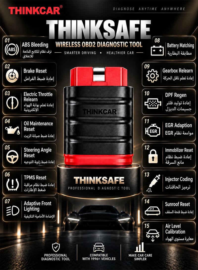 THINKCAR Thinksafe Mini Bluetooth OBD2 Scanner Diagnostic Tool, OE Full-System Car Scanner for iOS & Android, Support Arabic, 15+ Hot Reset Service, Check Engine Light Fault Code Reader Scan Tool for Vehicles, Lifetime Free Update - Image 4