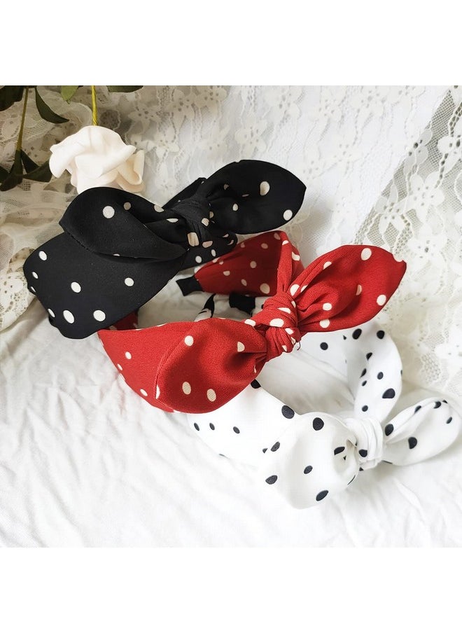 Lvyeer - Lvyeer 3 Pack Bow Headbands for Women,Wide Polka Dot Headband for Women Rabbit Ear Hair hoop - Image 1