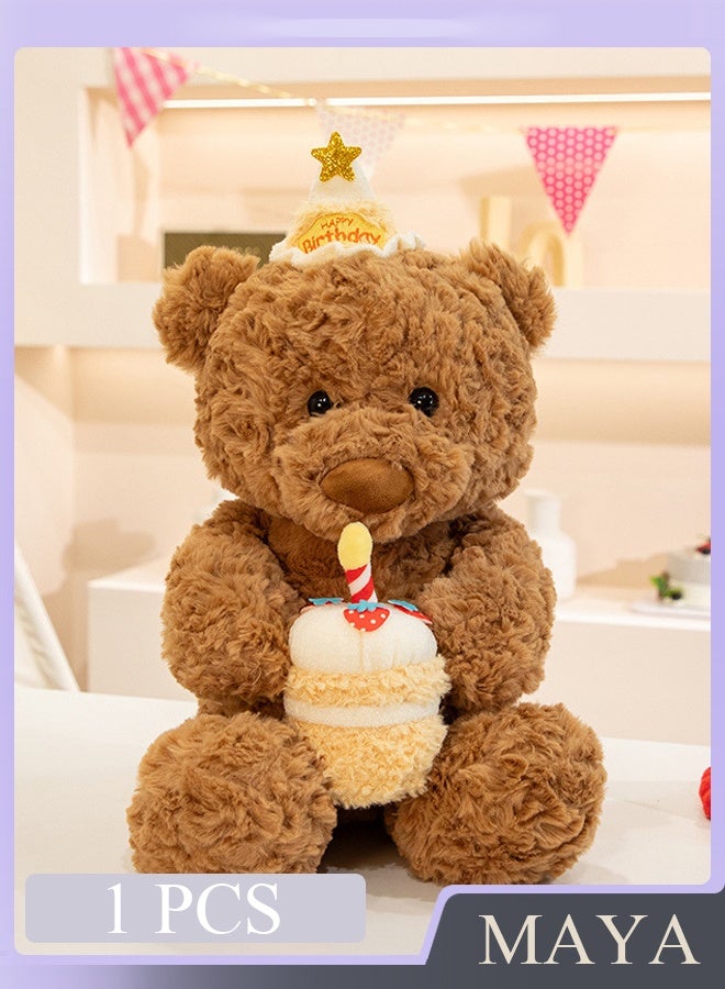 دب تيدي محشو 10 بوصات، دب كعكة عيد الميلاد، دب بني محشو أشعث، هدية عيد ميلاد لجميع الأعمار (بني) - Image 1