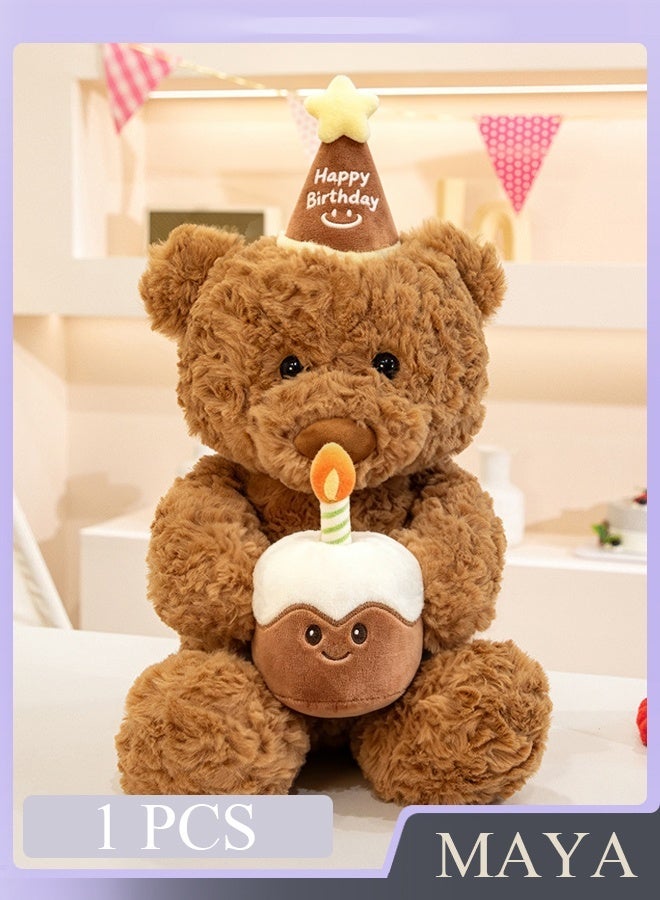 Stuffed Teddy Bear 10in, Birthday Cake Bear, Shaggy Stuffed Brown Bear, Birthday Gift for All Age (Brown) - Image 1