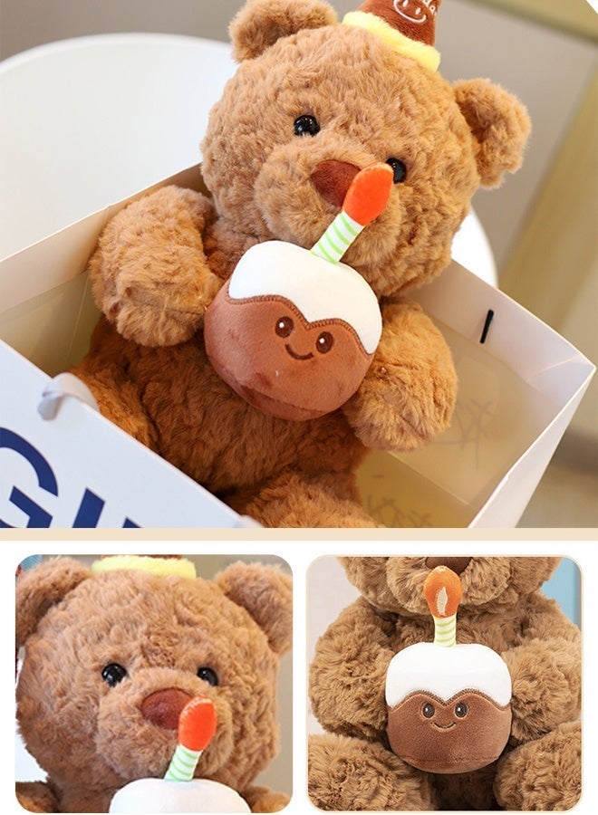 Stuffed Teddy Bear 10in, Birthday Cake Bear, Shaggy Stuffed Brown Bear, Birthday Gift for All Age (Brown) - Image 2