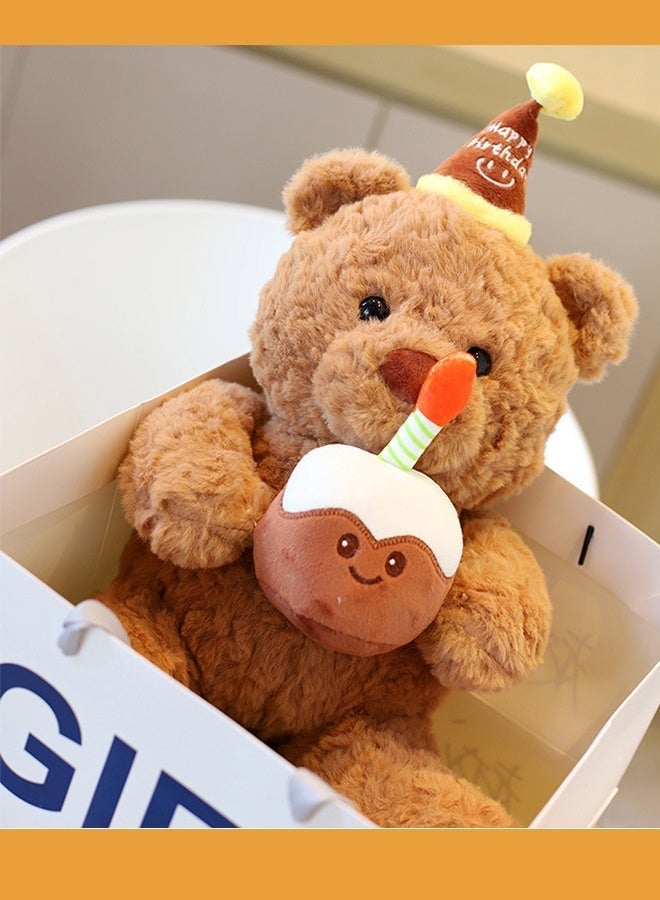 Stuffed Teddy Bear 10in, Birthday Cake Bear, Shaggy Stuffed Brown Bear, Birthday Gift for All Age (Brown) - Image 5