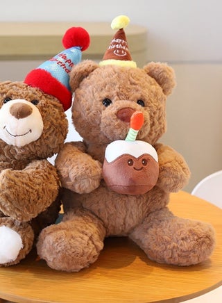 Stuffed Teddy Bear 10in, Birthday Cake Bear, Shaggy Stuffed Brown Bear, Birthday Gift for All Age (Brown) - view 3