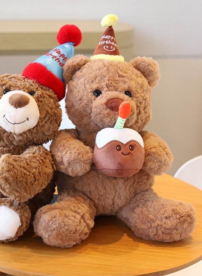 Stuffed Teddy Bear 10in, Birthday Cake Bear, Shaggy Stuffed Brown Bear, Birthday Gift for All Age (Brown) - Image 3
