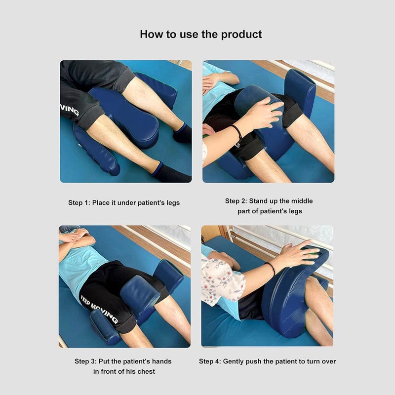 Asixxsix Patient Turning Device, Anti Decubitus Paralyzed Patient Turning Pillow U Shaped Multifunctional PU Leather Bedridden Elderly Turnover Device Bed Rest Nursing Tool (Blue) - Image 4