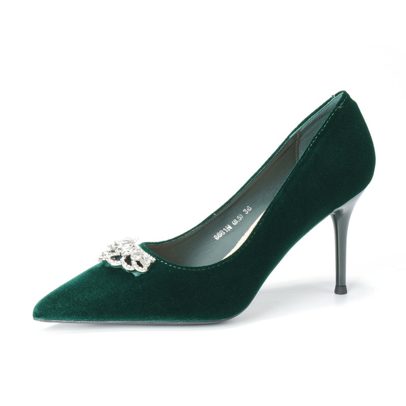 Pumps Pointed Toe Stiletto Velvet Casual Burgundy Women's Shoes - Image 1