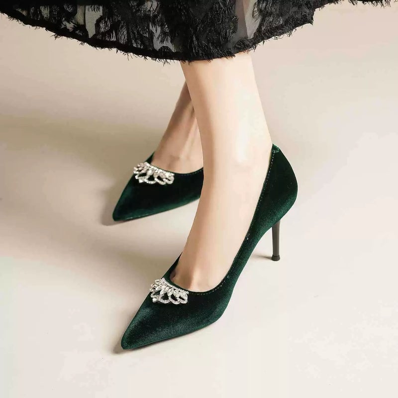 Pumps Pointed Toe Stiletto Velvet Casual Burgundy Women's Shoes - Image 5