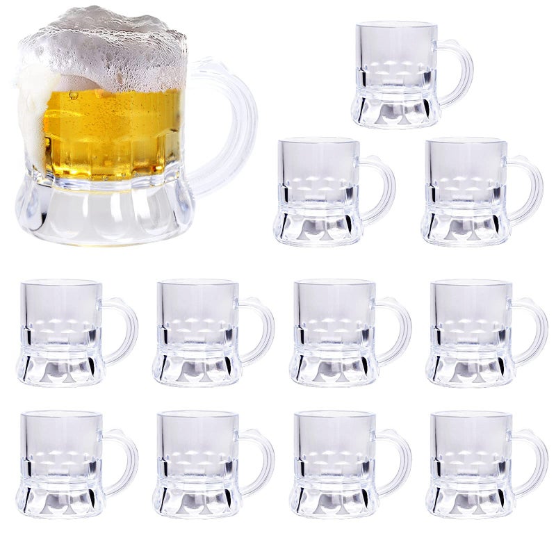 YAXINRUI YAXINRUI Mini Beer Mug Shot Glasses, 1 oz Beer Shot Glasses Plastic Beer Mug Shot Beer Tasting Glasses for Beer Fest, Birthday Weddings Party Supplies, BBQ and Picnics (1.75'' Tall, 12 Pieces)  - Image 1