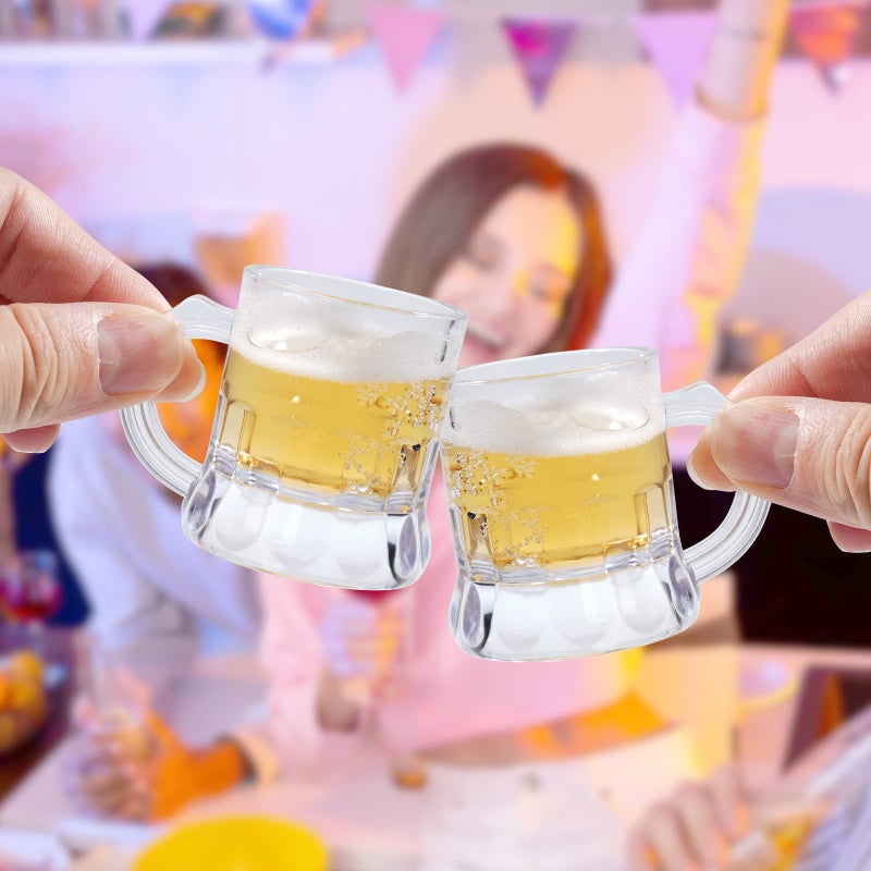 YAXINRUI YAXINRUI Mini Beer Mug Shot Glasses, 1 oz Beer Shot Glasses Plastic Beer Mug Shot Beer Tasting Glasses for Beer Fest, Birthday Weddings Party Supplies, BBQ and Picnics (1.75'' Tall, 12 Pieces)  - Image 4