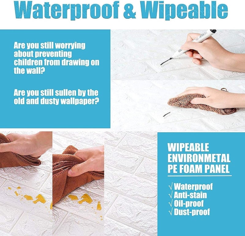 REXOTEX Self-Adhesive Waterproof PE Foam 3D Wall Panels Wallpaper Sticker for Bathroom, Living Room, and Home Decoratio (70 x 77cm) (Pack of 2) - Image 5