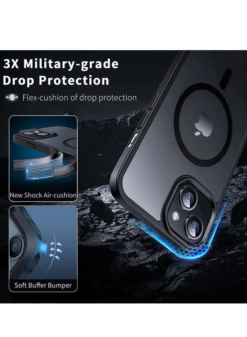 INFOSUN iPhone 15 Case Cover Compatible with Magsafe Magnetic Designed Shockproof Case Translucent Matte Protective Cover Back Hard Cases with Magnet for iPhone 15 Case Black - Image 3