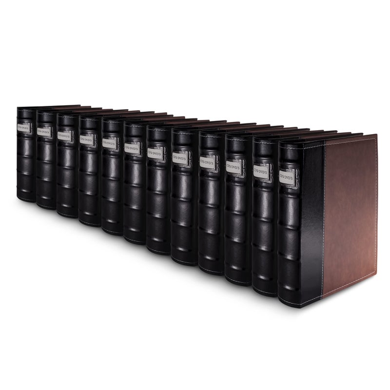 Bellagio-Italia BellagioItalia DVD Storage Binder Classic Set  Stores DVD Cover Art  AcidFree Sheets  12Pack Stores up to 576 DVDs CDs or BluRays Brown 