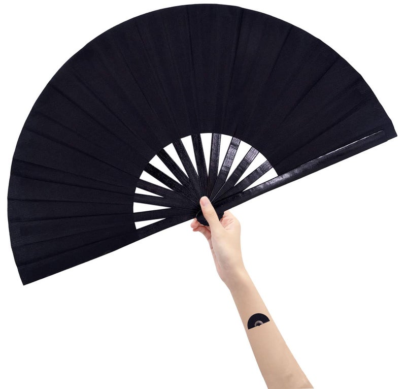 Amajiji Amajiji Large Rave Fan Folding Hand Popping Fans for Line Dancing Big Clacking Fans Clap Fan for Boots On The Ground DancePartyDecorationFestival Black 