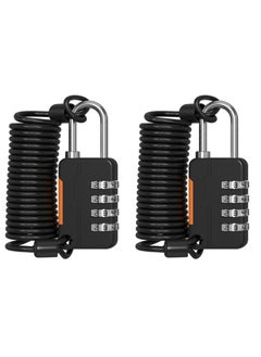 Generic 2Pcs 4 Digit Combination Lock Outdoor Waterproof Padlock with Steel Cable Rope, Padlock for File Cabinets Refrigerator Door Bikes Gym Locker (Black)  - Image 1