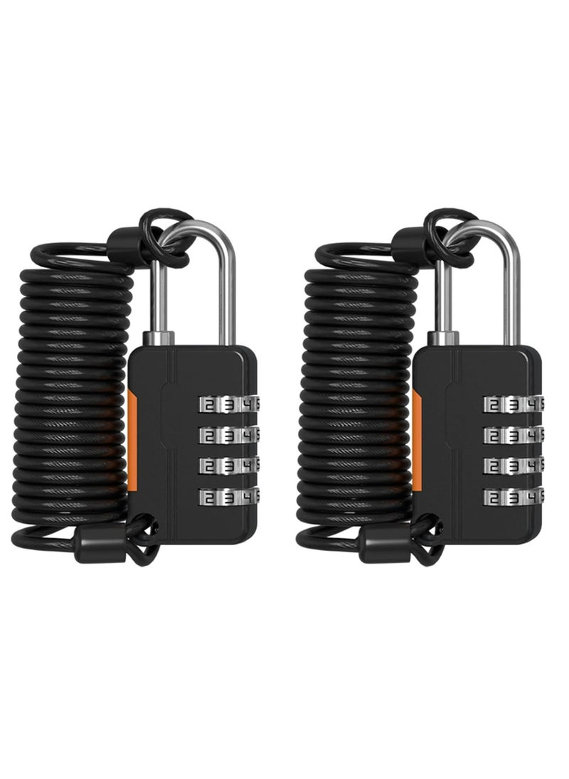 Generic 2Pcs 4 Digit Combination Lock Outdoor Waterproof Padlock with Steel Cable Rope, Padlock for File Cabinets Refrigerator Door Bikes Gym Locker (Black)  - Image 1