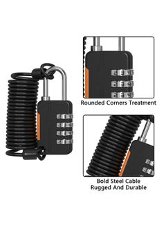 Generic 2Pcs 4 Digit Combination Lock Outdoor Waterproof Padlock with Steel Cable Rope, Padlock for File Cabinets Refrigerator Door Bikes Gym Locker (Black)  - Image 3