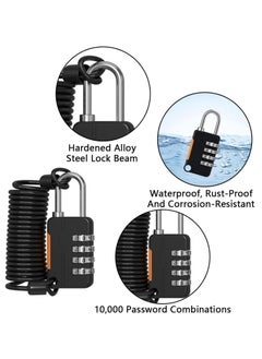 Generic 2Pcs 4 Digit Combination Lock Outdoor Waterproof Padlock with Steel Cable Rope, Padlock for File Cabinets Refrigerator Door Bikes Gym Locker (Black)  - Image 4