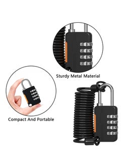 Generic 2Pcs 4 Digit Combination Lock Outdoor Waterproof Padlock with Steel Cable Rope, Padlock for File Cabinets Refrigerator Door Bikes Gym Locker (Black)  - Image 5