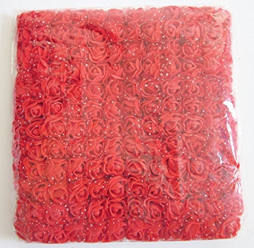 Artfen Mini Fake Rose Flower Heads 144pcs Mini Artificial Roses DIY Wedding Flowers Accessories Make Bridal Hair Clips Headbands Dress Bottom add Gauze Red - Image 1