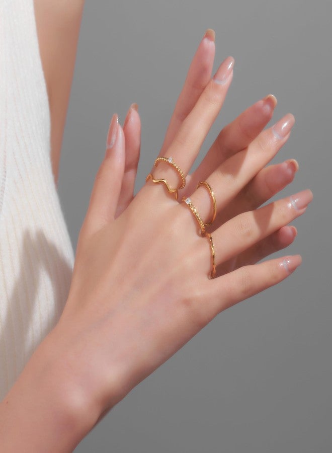 PLOMFOV 14K Gold Plated Rings for Women Stackable Knuckle Rings Band Eternity Dainty Thin Fashion Gold Rings Simple Trendy Thumb Stacking Women's Ring Pack Size Gold 7 - Image 3
