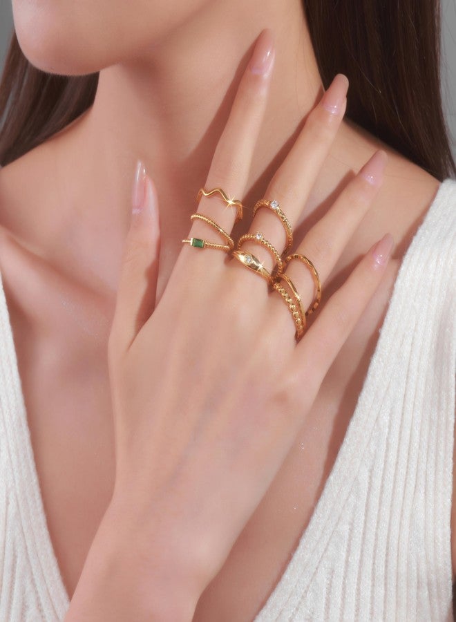 PLOMFOV 14K Gold Plated Rings for Women Stackable Knuckle Rings Band Eternity Dainty Thin Fashion Gold Rings Simple Trendy Thumb Stacking Women's Ring Pack Size Gold 7 - Image 2