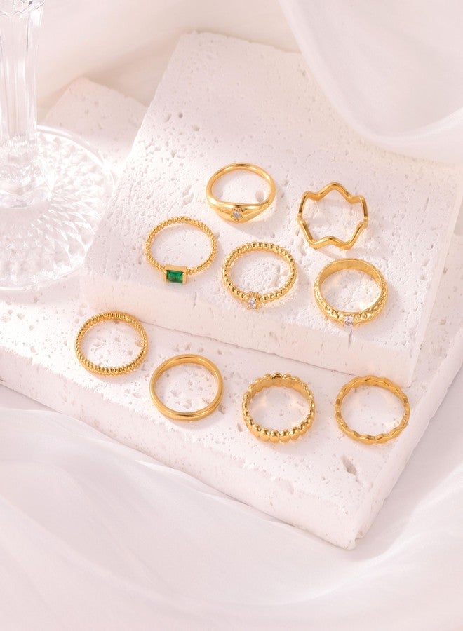 PLOMFOV 14K Gold Plated Rings for Women Stackable Knuckle Rings Band Eternity Dainty Thin Fashion Gold Rings Simple Trendy Thumb Stacking Women's Ring Pack Size Gold 7 - Image 5