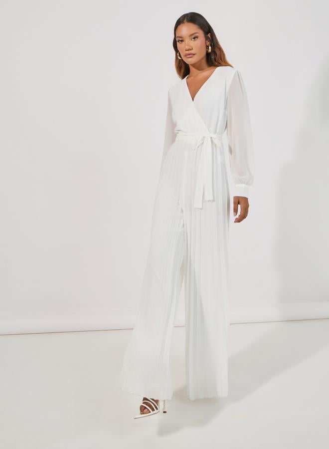Styli Wide Leg Pleated Chiffon Jumpsuit  - Image 2