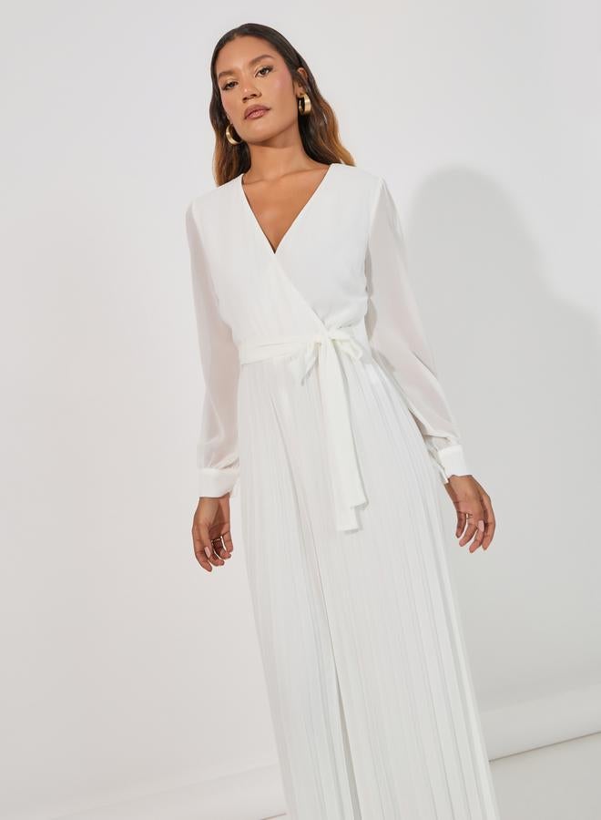 Styli Wide Leg Pleated Chiffon Jumpsuit  - Image 4