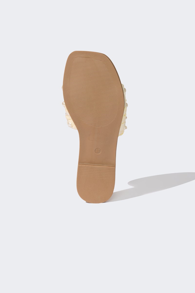 DeFacto Beige Woman Woman Pearl Detailed Single Band Flat Sole Slippers Casual - Image 4