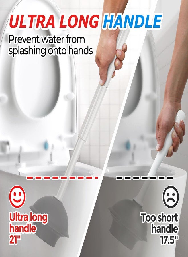 FORASTO 2 Pcs Toilet Brush and Plunger Set 2 in 1 Long Handle Toilet Brush Set Toilet Brush Set Bathroom Cleaning Tools Toilet Brush Cleaning Accessories (Cream Grey) - Image 2
