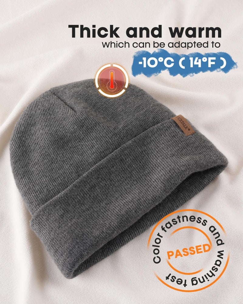 FURTALK Beanie for Men Women Cuffed Thick Knitted Unisex Winter Hat Beanies Skull Cap Grey - Image 2