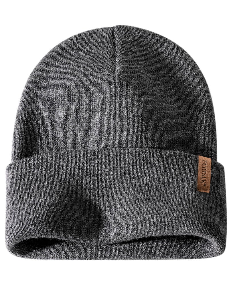 FURTALK Beanie for Men Women Cuffed Thick Knitted Unisex Winter Hat Beanies Skull Cap Grey - Image 1