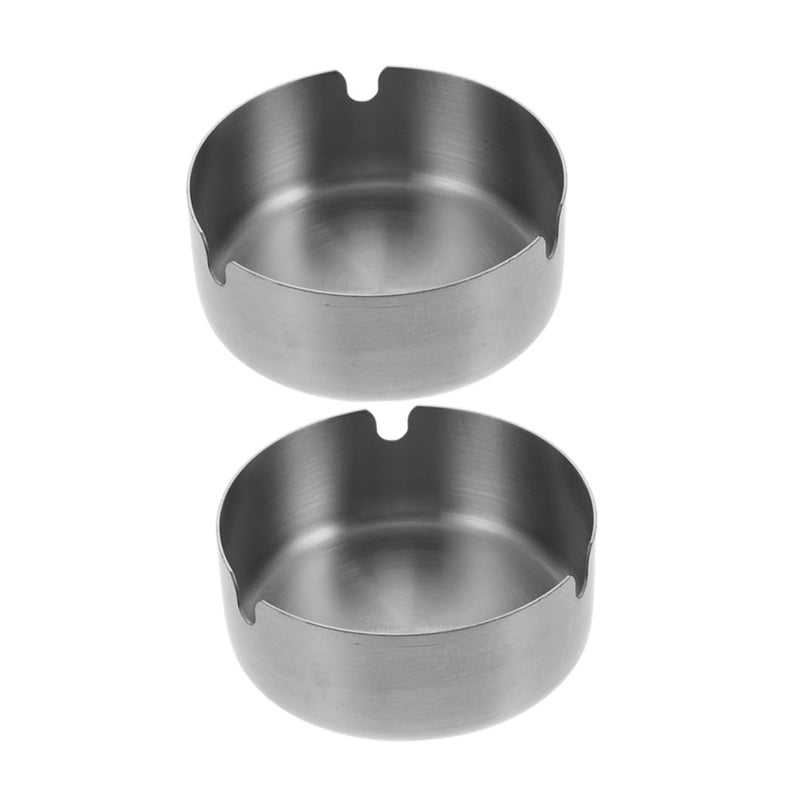 Modern Windproof Stainless Steel Ashtray 8cm Round for Cigar Cigarette Indoor Outdoor Use 2pcs - Image 2
