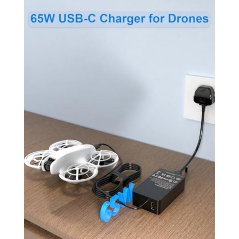 شاحن USB-C بقوة 100 واط لطائرات DJI بدون طيار وملحقاتها: هيكل من سبائك الألومنيوم، أسود، حل شحن سريع مدمج - Image 2