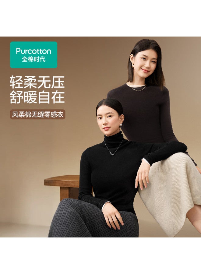 purcotton Seamless One-Piece Knit Women'S Autumn Winter Pure Cotton Sweater Soft Skin-Friendly Slim Versatile Base Layer - Image 3
