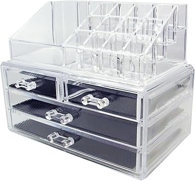 Taylor & Brown Taylor Brown Clear Acrylic Makeup Organiser Storage Stand for Cosmetics Nail Polish Varnish Stationary Arts and Crafts Makeup Brush Set Holder Jewellery 20 Sections with 4 Drawers - Image 2