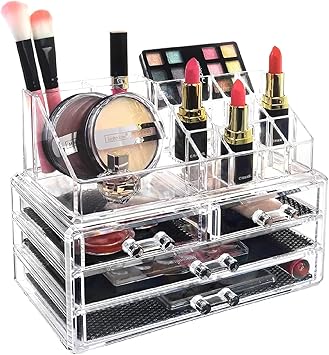 Taylor & Brown Taylor Brown Clear Acrylic Makeup Organiser Storage Stand for Cosmetics Nail Polish Varnish Stationary Arts and Crafts Makeup Brush Set Holder Jewellery 20 Sections with 4 Drawers - Image 5