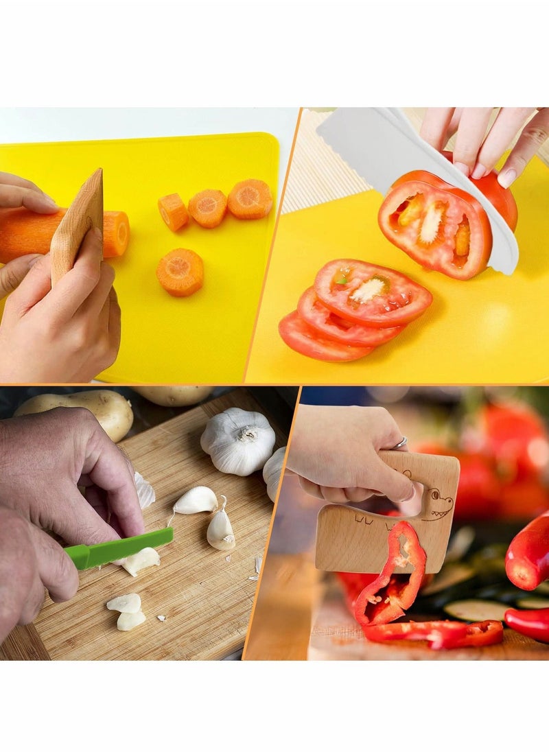 Wooden Kids Kitchen Knife Set Include Wood Kids Safe Knife, Serrated Edges Plastic Toddler Knife, Crinkle Cutter, Sandwich Cutter, Y Peeler, Cutting Board, 11 Pieces - Image 4