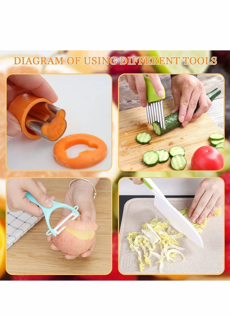 Wooden Kids Kitchen Knife Set Include Wood Kids Safe Knife, Serrated Edges Plastic Toddler Knife, Crinkle Cutter, Sandwich Cutter, Y Peeler, Cutting Board, 11 Pieces - Image 5