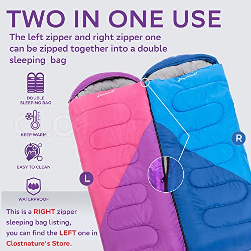 Clostnature Sleeping Bag for Adults and Kids - Lightweight Camping Sleeping Bag for Girls, Boys, Youths, Ultralight Backpacking Sleeping Bags for Cold Weather - Compression Sack Included(Left Zipper) - Image 4