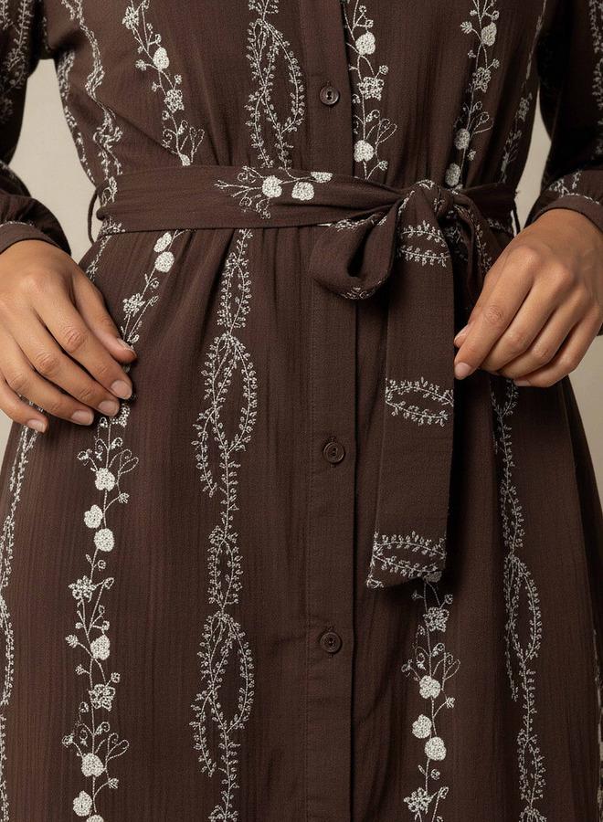 سبلاش فيڤ فستان بحزام بطول الركبة مطرز بالزهور - Image 4