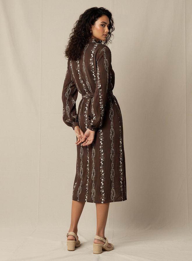 سبلاش فيڤ فستان بحزام بطول الركبة مطرز بالزهور - Image 3